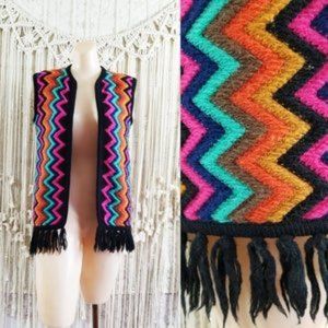 Vintage 70s Zig Zag Woven Bohemian Folk Festival